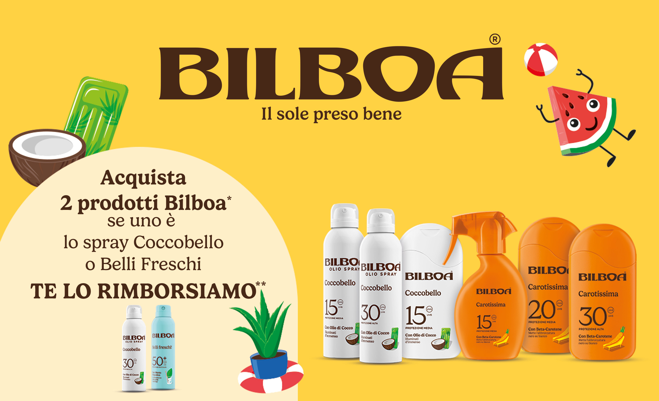 immagine desktop del cashback Bilboa ti rimborsa lo spray: Acquista due prodotti di cui almeno uno spray delle linee Coccobello o Belli Freschi, ti rimborsiamo lo spray