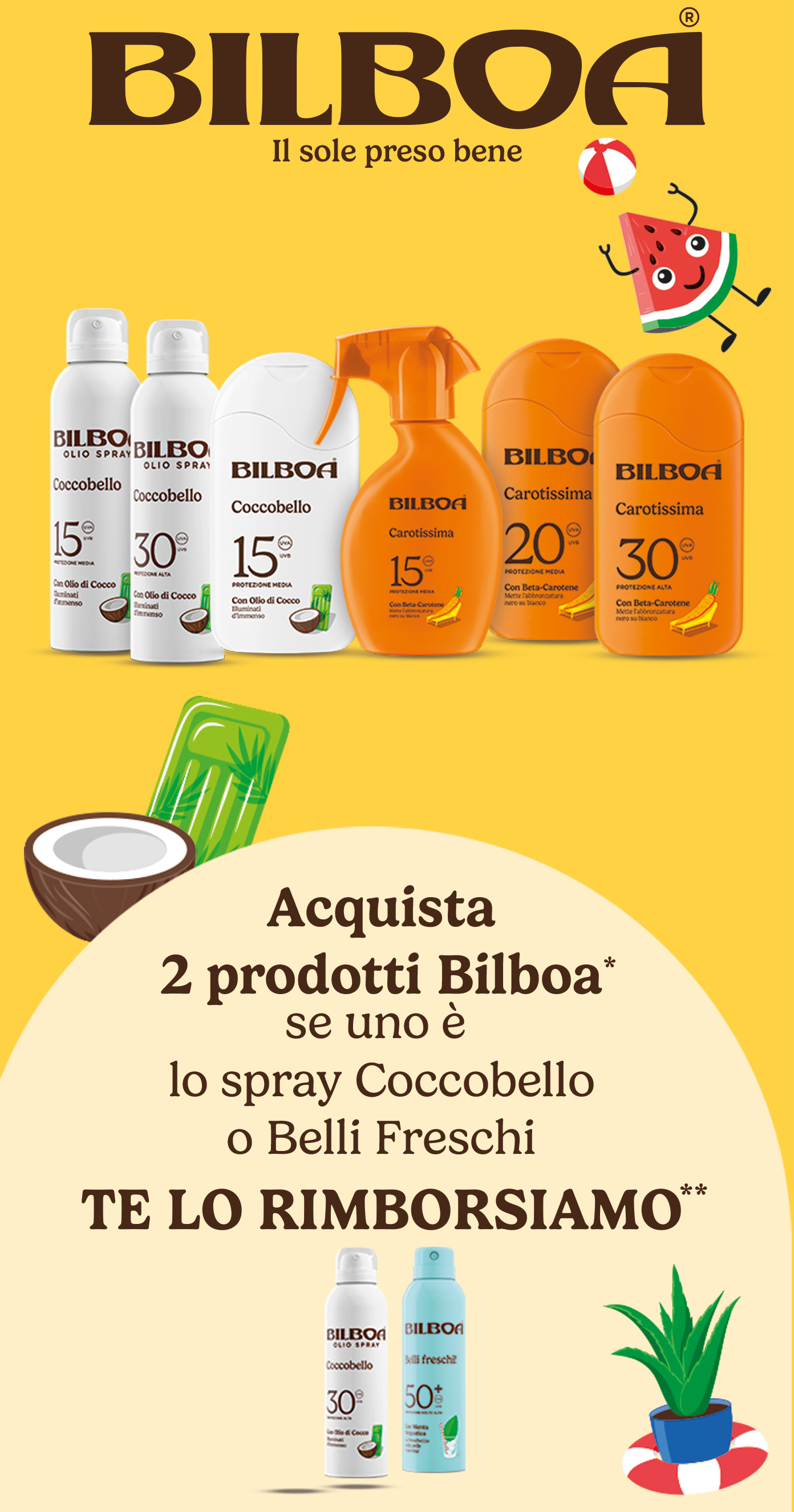 immagine mobile del cashback Bilboa ti rimborsa lo spray: Acquista due prodotti di cui almeno uno spray delle linee Coccobello o Belli Freschi, ti rimborsiamo lo spray